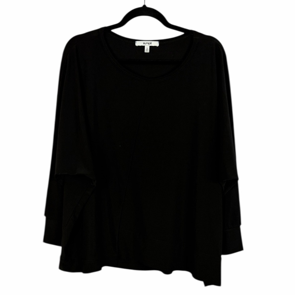 Sympli Classic Modern Oversized 3/4 Sleeve Scoop Neck Tunic Top Size 12 Black